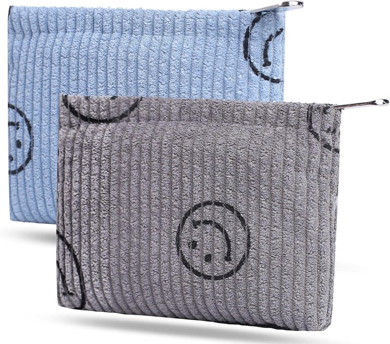 Teircno 2 Pack Coin Purse, Soft Corduroy Purse Pouch with Zipper Cute Smiley Face Coin Purse Mini Change Purse Pouch for Pocket, Small Purse for Women Credit Card Key Lipstick Holder - Image 1